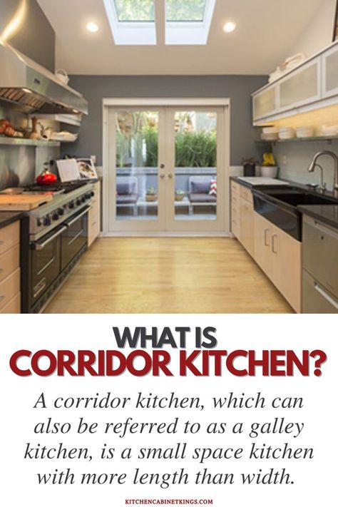 Corridor kitchens are economical on space, but can be horribly inefficient if not properly planned. Many apartments or converted houses will have a corridor kitchen. Kitchen Definition, Traditional Modern Bathroom, Corridor Kitchen, Kitchen Cabinet Kings, Space Kitchen, Small Space Kitchen, Galley Kitchen, Dream Bathrooms, Home Chef