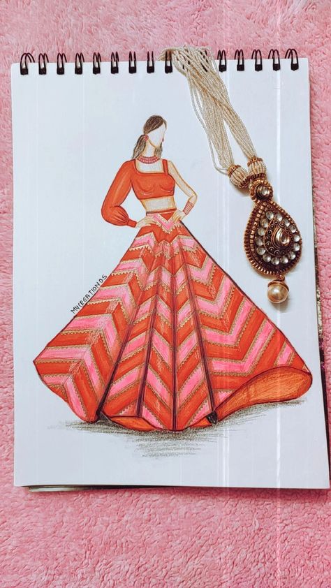 Fashion illustration One Side Shoulder Blouse, Pink Lehenga, Orange And Pink, Blouse Pattern, Off Shoulder Blouse, Blouse Designs, Lehenga, Fashion Illustration, One Shoulder Blouse