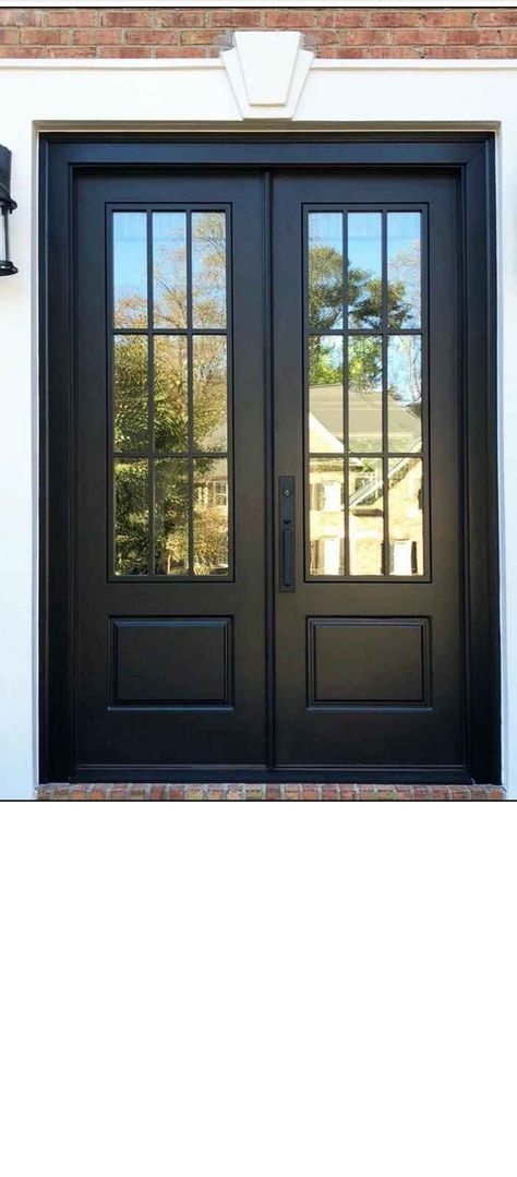 Black Double Front Door, House Remodel, Remodel Ideas, Home Remodeling, Front Door, Doors, Black