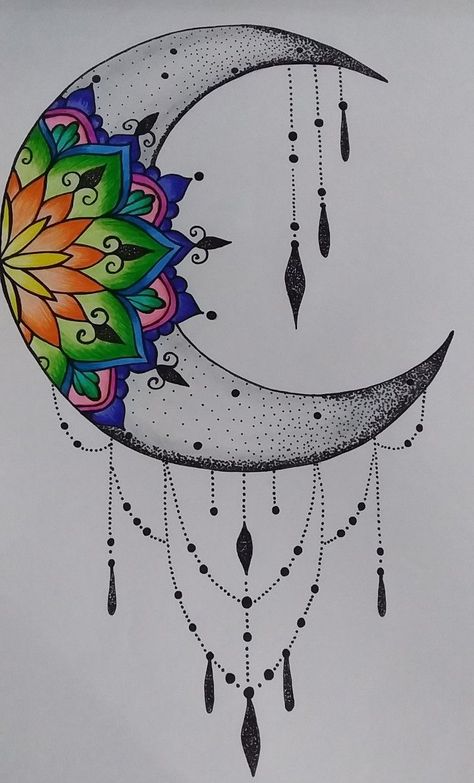 Grinch Tattoo, Sun And Moon Mandala, Moon Stars Art, Moon Mandala, Boho Art Drawings, Witch Tattoo, Moon Tattoo Designs, Neck Tattoos, Flower Art Drawing