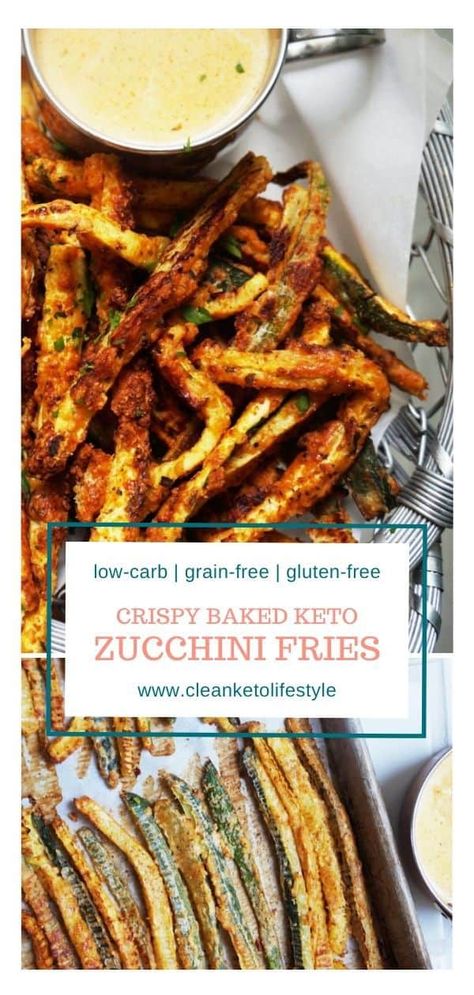 These Keto Zucchini Fries are super simple and so so good. The texture couldn’t be any better and we are officially in love! These baked crispy "fries" are keto, low-carb, grain-free, and gluten-free! Keto Zucchini Fries, Keto Fries, Keto Vegetables, Keto Zucchini, Crispy Fries, Clean Keto, Low Carb Veggies, Keto Cheese, Low Carb Zucchini