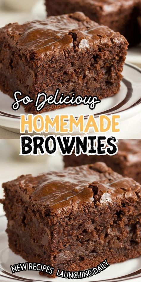 These brownies are the epitome of chocolatey goodness and they’re incredibly fudgy and moist. The recipe starts off with melting butter and mixing it with rich dark chocolate. Then, you add in some sugar, eggs, vanilla extract, and a pinch of salt to enhance the flavors. Finally, you fold in flour and cocoa powder to create that perfect brownie texture.Once baked to perfection, these brownies have a crackly top and a gooey, melt-in-your-mouth interior. Trust me, it’s impossible to resist having just one. I love serving them warm with a scoop of vanilla ice cream. Brownies With Icing, Best Chocolate Brownie Recipe, Best Homemade Brownies, Easy Homemade Brownies, Best Ever Brownies, Cake Like Brownies, Classic Brownies Recipe, Homemade Brownie Mix, Cocoa Powder Brownies