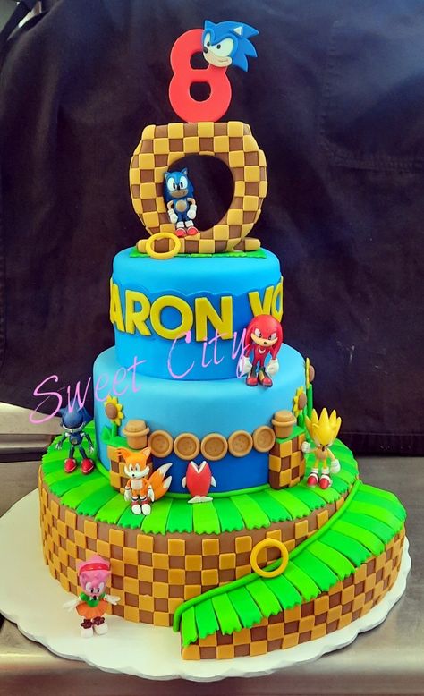 Sonic Birthday Party Cake, Sonic The Hedgehog Cakes, Sonic Shadow Cake, Sonic Birthday Cakes, Sonic Valentines, Sonic Pasta, Super Sonic Cake, Sonic The Hedgehog Birthday Cake, Pastel Sonic