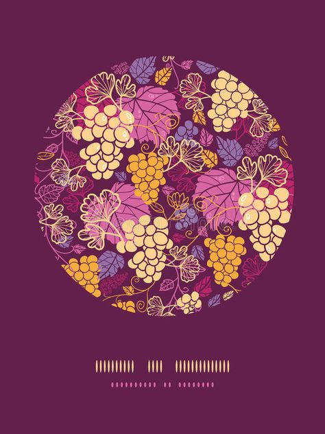 Sweet grape vines circle decor pattern background vector illustration Grape Drawing, Circle Decor, Frame Border Design, Wine Label Design, Leaves Illustration, Vector Background Pattern, Wine Art, Vine Design, Pattern Background