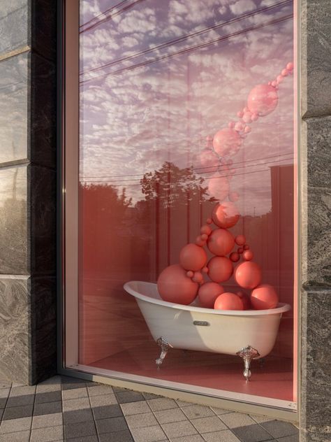 Bath Retail Display, Bubbles Window Display, Spa Window Display, Soap Store Design, Soap Store, Bath Window, Ikea Inspiration, Soap Display, Window Display Retail