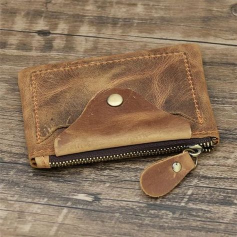 Leather Zipper Coin Purse Wallet with Card Slots, Coin Organizer, Change Holder, Card Case, Leather Zipper Storage Bag for Men & Women   Pays Commission Leather Ideas, Coin Purse Wallet, Leather Coin Purse, Coin Wallet, Coin Bag, Genuine Leather Wallets, Card Bag, Deep Brown, Coin Purses