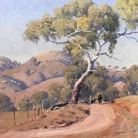 Roadside Gum, Mumbil, New South Wales from our current exhibition on line only (naturellement) by Australia’s landscape painter supremo Warwick Fuller. Lots more on the website - link in bio! . . #australianart #australianartist #australianlandscape #pleinair #mumbil #newsouthwales #nswparks #australianimpressionism #gumtrees #bluemountainsaustralia #gumtree #newsouthwalesart #newsouthwalesaustralia #artforsale #warwickfuller #panterandhall #londongallery #onlineart #artist #traditionalart #figu Warwick Fuller, Australian Trees, Australian Painting, Painting Trees, Australian Painters, Rain Water Tank, Australian Landscape, Wild Fire, Royal Art