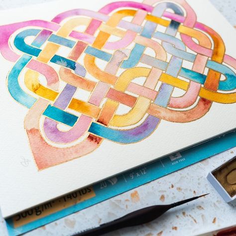 Lou Davis | Playing with hexagons and watercolour. I used the template I made of my June monthly pattern design over on ko-fi with transparent washes... | Instagram Celtic Knot Watercolor, Painting Exercises, What To Paint, Circle Patterns, Knot Pattern, Watercolor Beginner, Celtic Knots, Easy Watercolor, Process Art