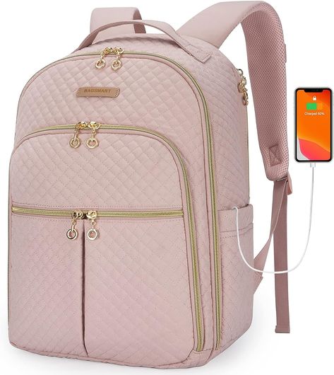 I am loving this packpack for back to school or travel on Amazon. So many compartments! A place to store your laptop up to 15.6". Charge your phone easily. Has a convenient luggage strap for convenience when traveling. I love the pink color, but it's also available in black. Travel Backpacks For Women, Leather Diaper Bag Backpack, Lightweight Travel Backpack, Business Travel Backpack, Camera Bag Backpack, Laptop Backpack Women, Backpacks For Women, Travel Laptop Backpack, Notebook Bag