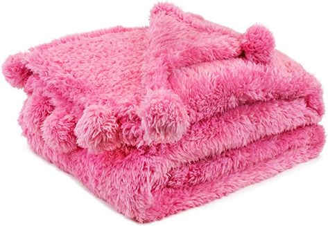 Preppy Blanket, Pom Pom Throw Blanket, Warm Blankets Cozy, Blankets For Couch, Pink Throw Blanket, Pom Pom Throw, Pom Pom Blanket, Pink Sherpa, Decorative Throws Blanket