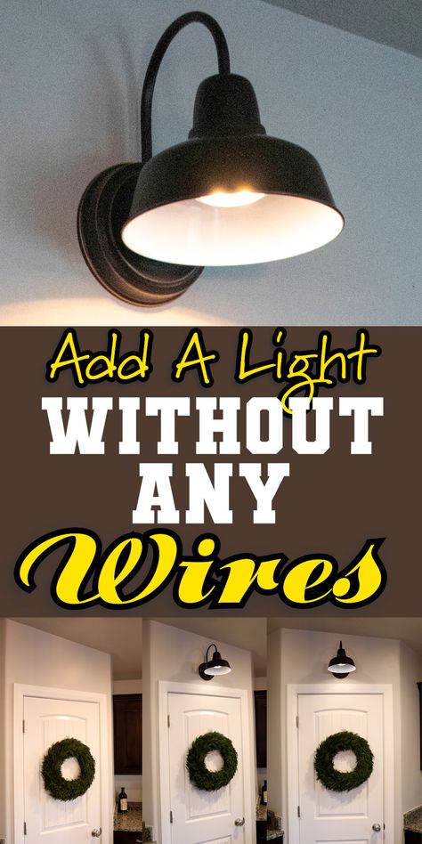 How To Light A Room, Old Light Fixtures Repurpose, Diy Wall Lamp, Diy Wall Light, Diy Lighting Ideas, Wire Light Fixture, Light Fixture Makeover, Easy Home Upgrades, Wireless Lighting