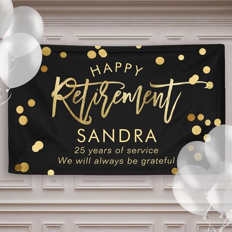 Modern Elegant Script Stylish Gold Retirement Banner Happy Retirement Banner, Retirement Party Sign, Retirement Banner, Retirement Party Gifts, Retirement Party Invitations, Rose Gold Confetti, Name Banner, Happy Retirement, Outdoor Banners