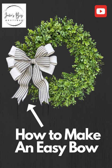 Have you always wanted to make a bow but find it intimidating? Julie will show you how to make 2 different styles of handmade bows in just 5 minutes! Learn how to make the perfect accent for all of your wreaths. You will be making beautiful bows in no time with the easy to follow, step by step instructions on Julie's youtube tutorial.
#bowmaking #easybows #bowforwreaths #DIYcrafts #youtubetutorial #julieswreathboutique How To Wreath Bow, Large Wreath Bow Diy, Diy Wreath Bows Tutorial How To Make, How To Tie Bow For Wreath, How To Make Large Bows For Wreaths, Making A Wreath Bow, How To Make A Large Bow For A Wreath, How To Make A Bow For A Wreath Easy, How To Make A Wreath Bow