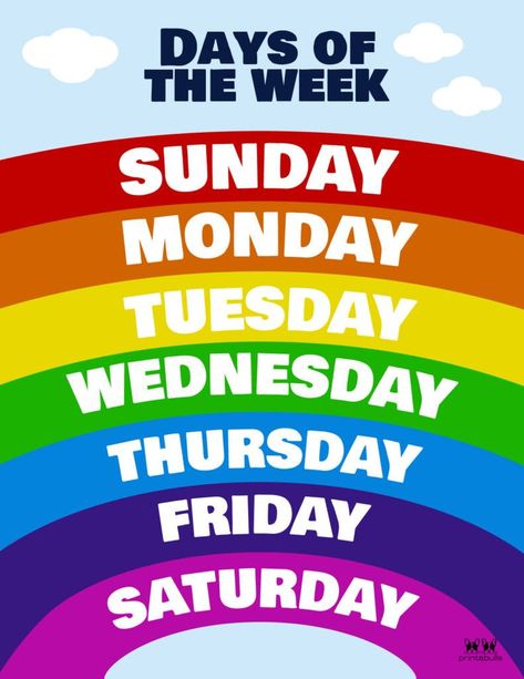 Day Of Week Printable, Week Days Chart For Kids, Preschool Days Of The Week Printables, Days Of The Week Printables, Days Of The Week Flashcards, Days Of The Week Activities, Preschool Charts, Calendar Worksheets, English Activities For Kids