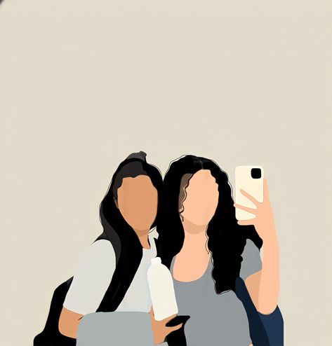 Bff Illustration Art, Friends Illustration Art Friendship, Bestie Illustration, Portraits Digital Art, Friendship Paintings, Illustration Portraits, Minimal Illustration, Bff Poses, Friends Illustration