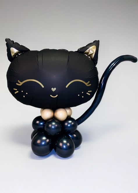 Inflated Gothic Black Cat Halloween Balloon Centrepiece Cat Party Decor, Halloween Balloon Centerpieces, Black Cat Birthday Party Ideas, Black Cat Party Ideas, Cat Balloon Garland, Cat Balloon Arch, Black Cat Birthday Party, Cat Theme Balloon Arch, Black Cat Party