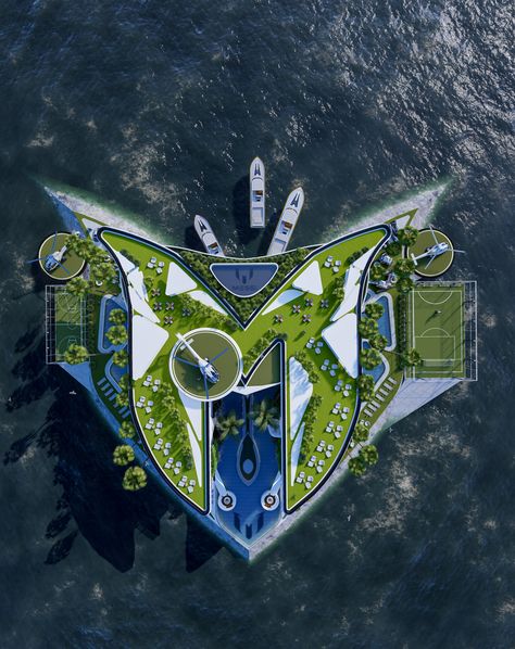 Veliz Arquitecto: The Conceptual Architectural Project of the Messi Mansion in Miami is a work inspired by Lionel Messi’s brand logo, with its iconic “M” shape clearly visible from an aerial view. #architecture #house #fashion #decor #diy #homedecor #amazingarchitecture #interiordesign #contemporaryhome #modern #residence #designer Roof Garden Hotel, Indian Illustration, Miami Houses, Conceptual Architecture, Luxury Pool, Futuristic City, Architect House, Architecture Visualization, Design Your Dream House