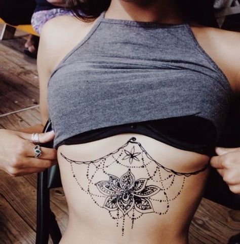 Under The Breast Tattoo, Underboob Tattoo Designs, Underboob Tattoo, Muster Tattoos, Chest Tattoos For Women, Lace Tattoo, Mermaid Tattoos, Sternum Tattoo, Tattoo Designs For Girls