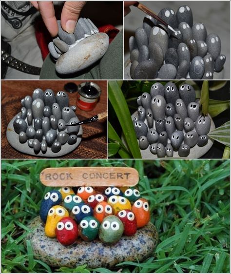 Isn't This Rock Concert Stone Art Simply Adorable? Plant Markers, Rock Concert, Rock Crafts, Garden Crafts, Rock Garden, A Rock, Pebble Art, A Sign, Stone Art