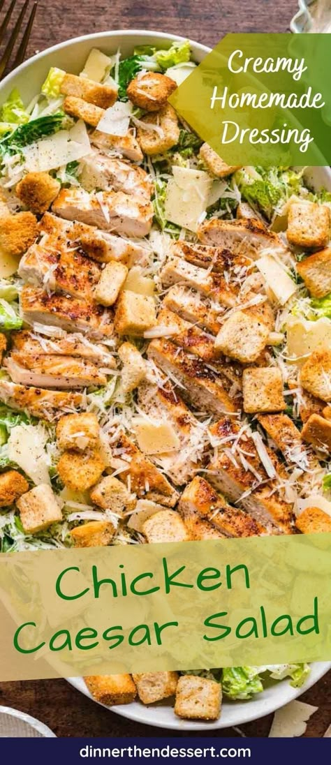 Easy Classic Chicken Caesar Salad recipe with seasoned grilled chicken and homemade creamy dressing. Perfect for a light dinner or side! Seasoned Grilled Chicken, Chicken Caesar Salad Recipe, Slow Cooker Appetizers, Caesar Chicken, Classic Caesar Salad, Classic Salad, Green Salad Recipes, Caesar Salad Recipe, Creamy Dressing