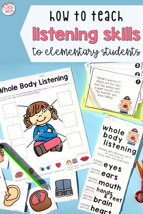 Listening Activities For Kindergarten, Kindergarten Social Skills Activities, Following Instructions Activities Kids, Listening Skills Activities For Kids, How To Be A Good Listener, Whole Body Listening Activities For Kids, Social Emotional Activities Elementary, Communication Skills For Kids, Kindergarten Social Skills