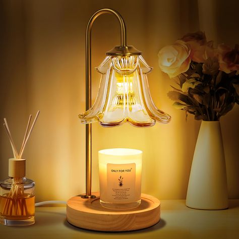 PRICES MAY VARY. 【Exquisite Decor & Practical Lamp】The flower candle warmer lamp offers a unique blend of aromatherapy and delicate design. Featuring an amber flower-shade glass, retro wooden base, and vintage metal pole, our lamp design exudes timeless charm. Whether in your bedroom, living room, study, kitchen, or yoga space, it adds both decorative allure and practical illumination, enhancing the ambiance of your home with undeniable sophistication 【Versatile Dimming Options】Beyond being a si Unique Bohemian Fantasy Lights For Bedroom, Candles And Record Player, Floating Candle Bedroom, Lamps For Small Rooms, Lamp On The Windowsill, Creative Lamps Living Room, Using Books Under Lamps, Art Deco Living Room Lamp, Cottagecore Reading Lamp