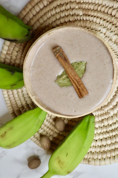 Jamaican Green Banana Porridge (dairy free) Green Plantain Porridge, Jamaican Porridge Recipes, Jamaican Recipes Authentic, Jamaican Porridge, Slow Cooker Porridge, Corn Porridge, Vegan Cashew Cheese Sauce, Recipes Jamaican, Cornmeal Porridge