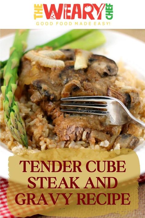 an image of Tender Cube Steak and Gravy with fork on a white plate. Tender Cube Steak, Cubed Steak Recipes Easy, Steak And Gravy Recipe, Beef Cube Steak Recipes, Beef Cubed Steak, Steak And Gravy, Cube Steak And Gravy, Cube Steak Recipes, Beef Soup Recipes