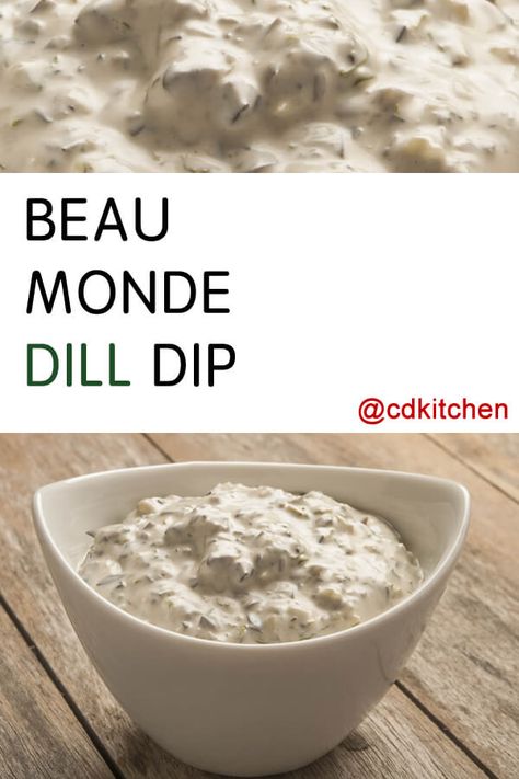 Dill and Beau-Monde seasoning pair up with mayo and sour cream for a creamy dip with a zing. Serve it with chips, bread, or crunchy veggies - you won’t be disappointed! | CDKitchen.com Sour Cream Mayo Dip, Best Dill Dip Recipe, Beau Monde Seasoning Recipes, Fresh Dill Dip Recipe, Dill Dip Recipe Sour Cream, Beaumonde Dill Dip, Original Joes Dill Dip Recipe, Dill Dip Recipe Sour Cream And Mayo, Sour Cream Veggie Dip