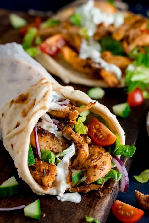 Chicken Gyros Recipe, Gyros Recipe, High Protein Chicken, Chicken Gyro Recipe, Gyro Recipe, Homemade Flatbread, Chicken Gyros, 15 Minute Meals, Rotisserie Chicken Recipes