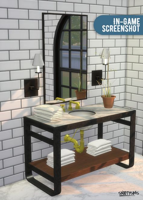 Sims 4 Bathroom CC Furniture (Functional CC) | Patreon Sims 4 Bathroom Cc, Sims 4 Bathroom, Sims 4 Cc Furniture Living Rooms, Sink Mirror, Bathroom Build, Sims 4 Kitchen, Mod Furniture, Tumblr Sims 4, Bathroom Furniture Sets