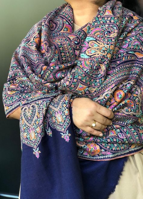 Buy Pure Pashmina Cashmere Floral Paisley Shawl Wedding Online in India - Etsy Wedding Shawls, Shawl Wedding, Embroidered Shawl, Paisley Shawl, Cashmere Pashmina, Wedding Shawl, Jammu And Kashmir, Pashmina Shawl, Online Wedding