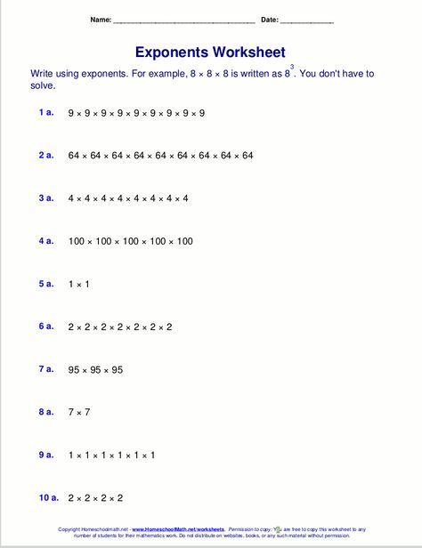 Free exponents worksheets Exponents Worksheet, Expanded Form Worksheets, Scientific Notation Worksheet, 6th Grade Writing, Exponent Rules, Exponent Worksheets, Algebra Problems, Math Fact Worksheets, Exponential Functions