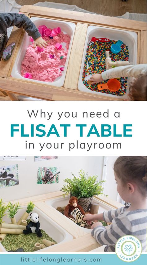 Sensory Flisat Table, Ikea Messy Play Table, Ikea Table Playroom, Trofast Table Activities, Build A Sensory Table, Sensory Tables Diy, Ikea Sensory Bin Table Ideas, Ikea Kids Activity Table, Diy Sensory Table Activities