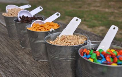 what to put in a trail mix bar | Family Reunion Helper Trail Mix Buffet, Sweet And Salty Trail Mix, Snack Mix Bar, Salty Trail Mix, Trail Mix Bars, Natural Birthday Party, Hiking Birthday, Hiking Party, Trail Mix Bar