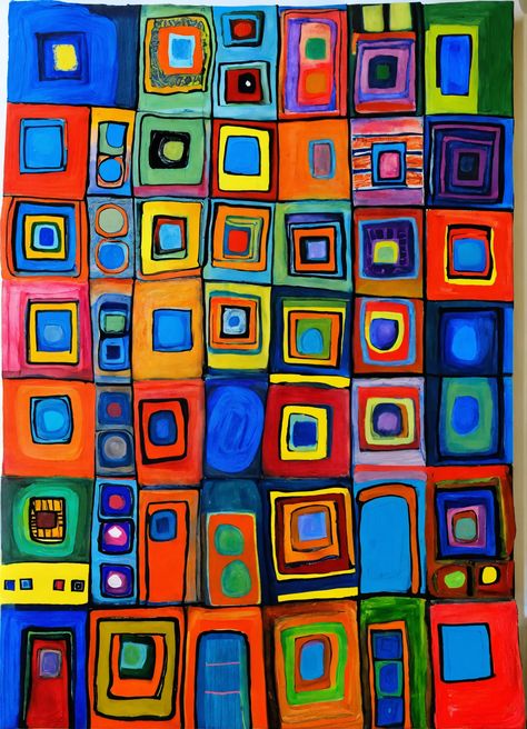 Middle School Projects, Architectural Masterpieces, Hundertwasser Architecture, Elementary Art Rooms, Harmony Art, Teacher Projects, Hundertwasser Art, Art Showcase, Square Art