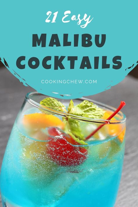 As the weather starts to warm up, these 21 Malibu Cocktails are what you need to help you cool down & relax with a tropical drink in hand. There are many tropical drinks you can make with Malibu rum! Easy Fruity Cocktails, Malibu Mixed Drinks, Drinks With Sprite, Cocktails With Malibu Rum, Rum Drinks Easy, Rum Mixed Drinks, Malibu Rum Drinks, Malibu Cocktails, Mixology Recipes