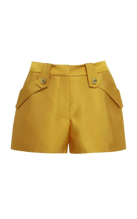 Brandon Maxwell  High-Waisted Satin Shorts  ColorYellow  $895 Flares Outfit, Como Fazer Short, Womens Skorts, Teen Trends, Cloth Design, Outfits Modest, Trouser Design, Brandon Maxwell, Satin Shorts