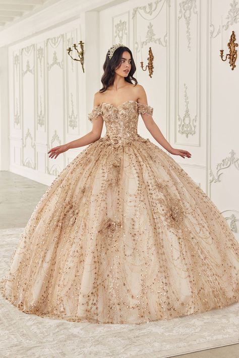 Elegant Quinceanera Dresses, Ball Gown Floral, Ball Gown Elegant, Floral Ball Gown, Off Shoulder Ball Gown, Quincenera Dresses, Gown Floral, Dresses Champagne, Dress Quinceanera