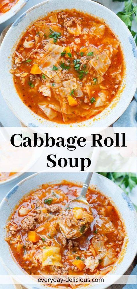 Cabbage Roll Soup Recipe, Unstuffed Cabbage Roll Soup, Unstuffed Cabbage Rolls, Baked Cabbage, Unstuffed Cabbage, Cabbage Roll Soup, Cabbage Roll, Quick And Easy Soup, Cabbage Soup Diet