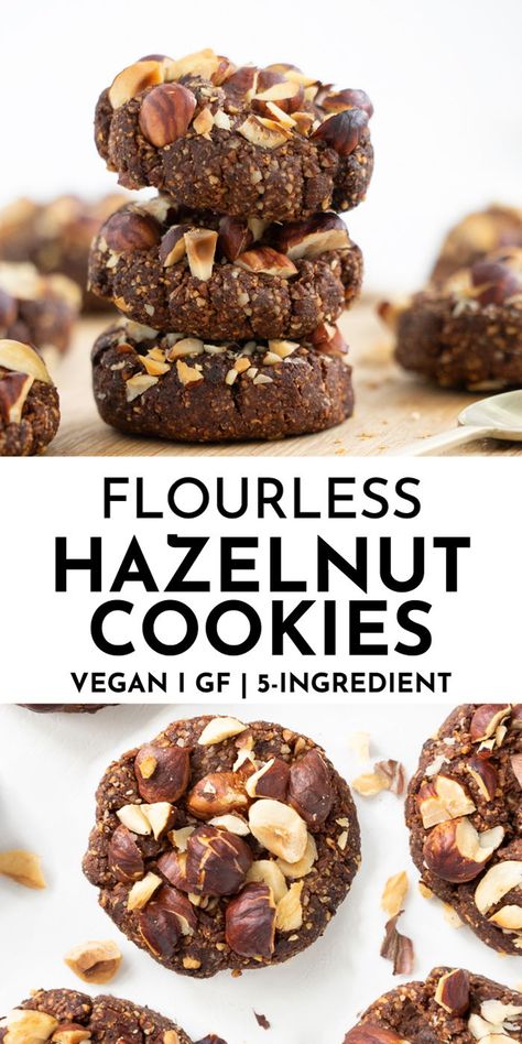 Chocolate Hazelnut Cookies, Hazelnut Recipes, Vegan Christmas Cookies, Flourless Cookies, Hazelnut Cookies, Sugar Free Cookies, Cookies Vegan, Decadent Chocolate, No Sugar