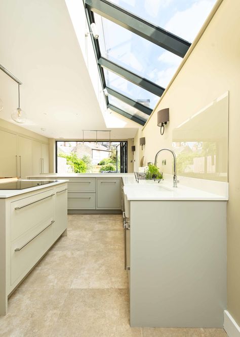 Light filled kitchen extension to Edwardian townhouse in conservation area in Newnham, Cambridshire — Harvey Norman Architects - Cambridge - St Albans - Bishops Stortford - residential - cambridgeshire - architect Edwardian Townhouse, Bishops Stortford, 1970s House, Saffron Walden, Sliding Folding Doors, Victorian Townhouse, Timber Roof, Harvey Norman, Arts And Crafts House