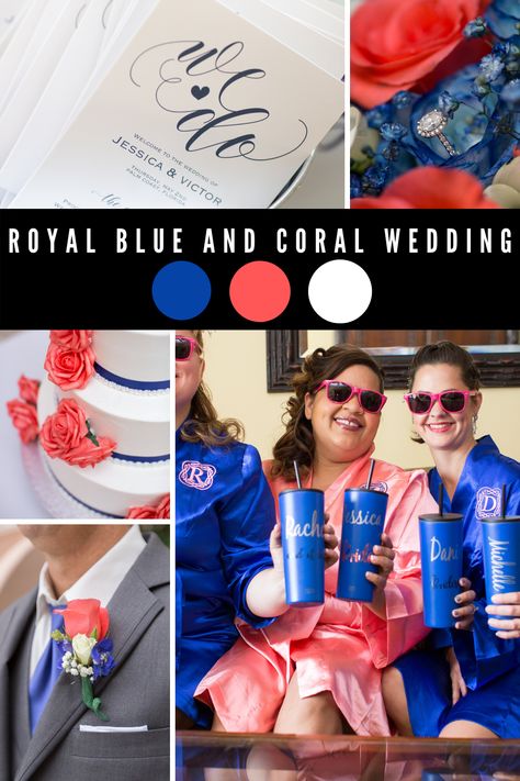 Royal Blue Coral And Gold Wedding, Coral And Royal Blue Wedding, Royal Wedding Colors, Coral Wedding Ideas, Blue And Coral Wedding, Cobalt Wedding, Spring Wedding Photography, Vera Wang Wedding, Royal Blue Wedding