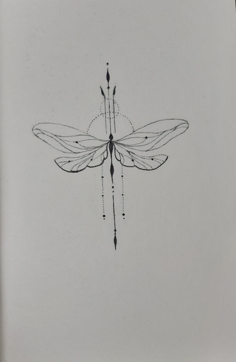 Dragonfly Ornamental Tattoo, Dragon Fly Sternum Tattoo Women, Dragon Fly Spine Tattoo, Dragonfly Spine Tattoo, Unique Dragonfly Tattoo, Fine Line Dragonfly Tattoo, Dragonfly Tattoo Ideas Unique, Small Lotus Tattoo, Tiny Wrist Tattoos