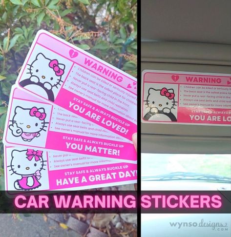 Car Warning Sticker, Hello Kitty Car Accessories, Warning Sticker, Pink Car Accessories, Hello Kitty Car, Girly Car Accessories, Car Things, Charmmy Kitty, Cool Car Accessories