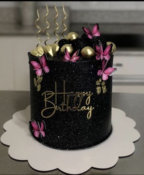 Gold Glitter Birthday Cake, Black And Pink Cake Birthdays, Black And Gold Cake Birthday For Women, Pastel Jumper, 18th Birthday Cake Designs, Black And Gold Birthday Cake, Motorcycle Birthday Cakes, Girly Birthday Cakes, Glitter Birthday Cake