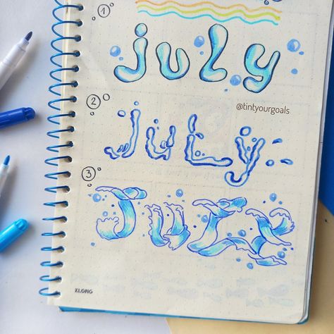 Top 3 July title ideas for bullet journal💙🐠 🐠✨July Header Ideas: Water font versions with inspiration from water , from the sea. You can review their step-by-step video lettering tutorial on my page posted✨🌊 Add more pretty to your bullet journal this July. 🐠🌊 . Wish you all have a nice day!🐠💙 👉 Follow @tintyourgoals to follow more💙 . . . Tag🏷💛⁣ #tintyourgoals #hellojuly #bujoreels #bulletjournal #bujo #julybulletjournal #julybujo #underthesea #bujoinspiration #letteringtutorial #waterwa... Header Lettering Ideas, Title Page Ideas, Ideas For Bullet Journal, Nice Fonts, Title Idea, Header Ideas, Title Ideas, Goals Bullet Journal, Journal Lettering