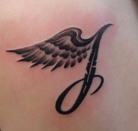 Tato Nama, Angel Wing Tattoo, Tato Maori, Memorial Tattoo Quotes, Memorial Tattoo Designs, J Tattoo, Alphabet Tattoo Designs, Z Tattoo, Remembrance Tattoos