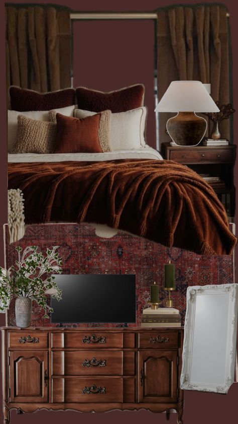 Dark and moody bedroom style in a red wine concept colour blocking Burgundy Room, Cherry Bedroom, Dark And Moody Bedroom, Home Office/guest Room, Red Bedroom, Moody Bedroom, Office Guest Room, Dark And Moody, Bedroom Style