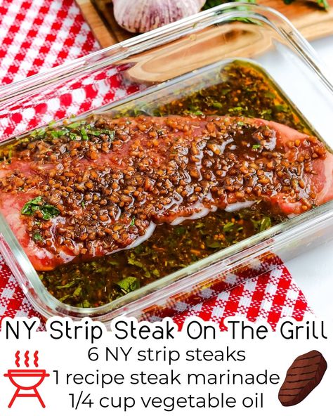 I love grilling New York strip steak. See how buttery delicious and straightforward it is to make in this How To Grill Strip Steak tutorial. New York Steak Recipes Grilled, New York Strip Steak Recipes Grilled, Kc Strip Steak Recipe, Strip Steak Marinade, Grilled Strip Steak, Steak On Gas Grill, New York Steak Recipe, Ny Strip Steak Recipes, Steak On Stove